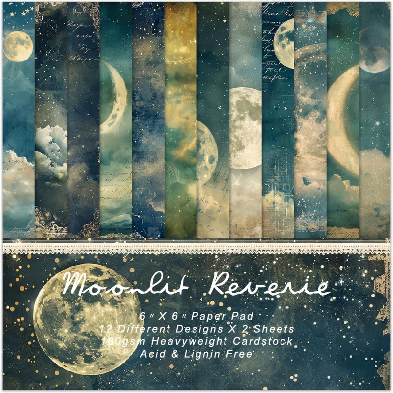 EAMOTOL Moon Starry Sky Scrapbook Paper Pad - 24 Sheets 6x6 in Pattern Designed Decorative Decoupage Origami Folded Card Material for DIY Crafts Gift Wrapping Planners Junk Journal Supplies - Image 1